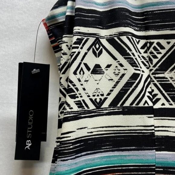 AB Studio Dress Women's 12 Black White Multicolor Stripe Geo Print Design NWT - Picture 7 of 16